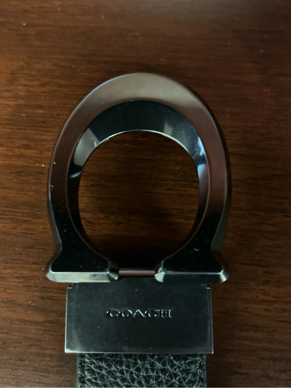 Coach Men's Black/Brown Leather Belt with Signature Gunmetal C Buckle NWOT